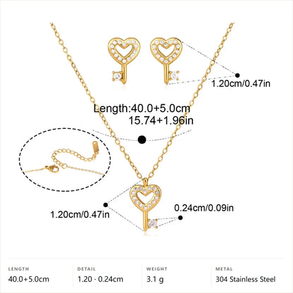 Crystal Key Jewelry Set — Heart CZ Key Set · Gold