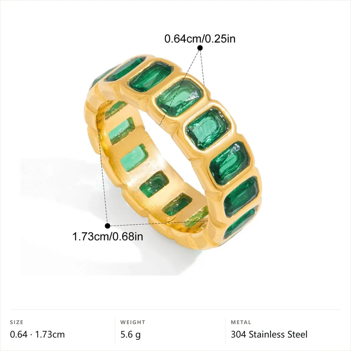 Baguette Eternity Band Ring — Green Baguette Eternity Band · Gold · 6