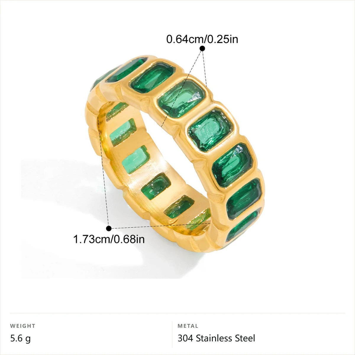 Baguette Eternity Band Ring — Green Baguette Eternity Band · Gold · 8