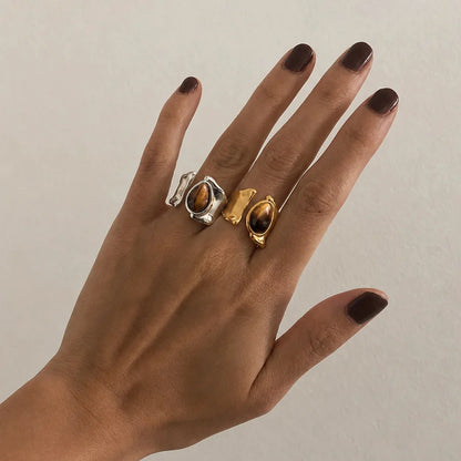 Organic Teardrop Tiger Eye Two Tone Ring — view 2