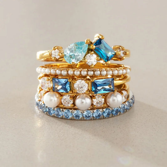 Cool Blue Pearl Geometric Ring