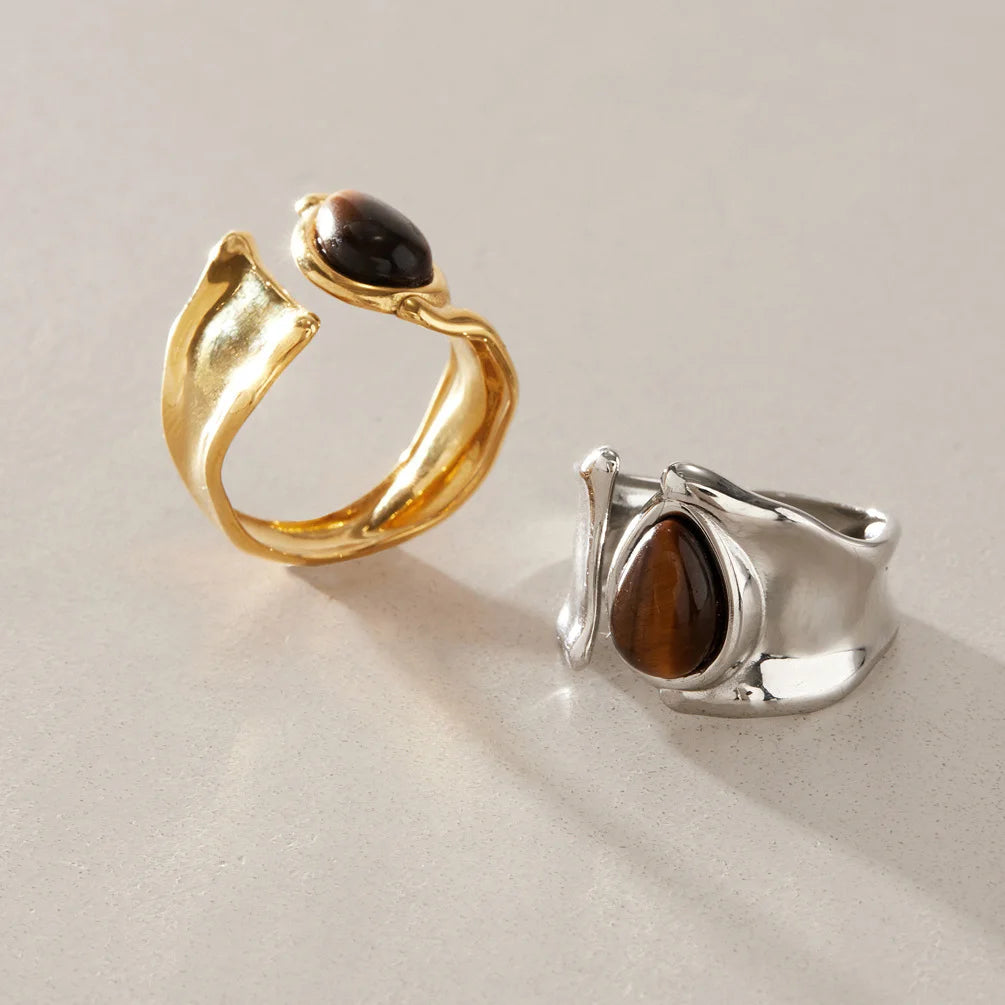 Organic Teardrop Tiger Eye Two Tone Ring — view 4