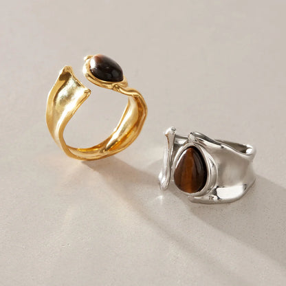 Organic Teardrop Tiger Eye Two Tone Ring — view 4