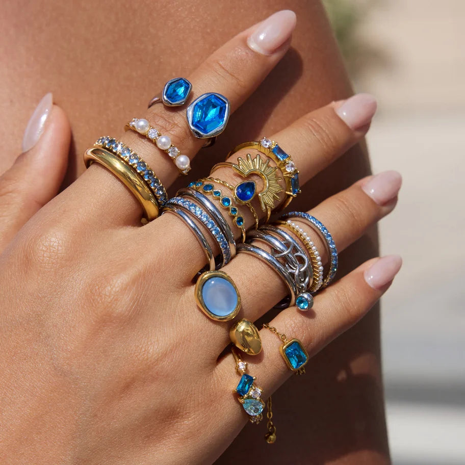 Cool Blue Pearl Geometric Ring — view 2