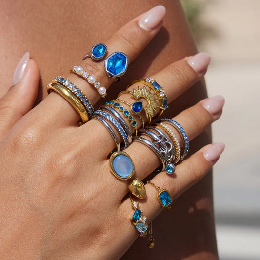 Cool Blue Pearl Geometric Ring — view 2