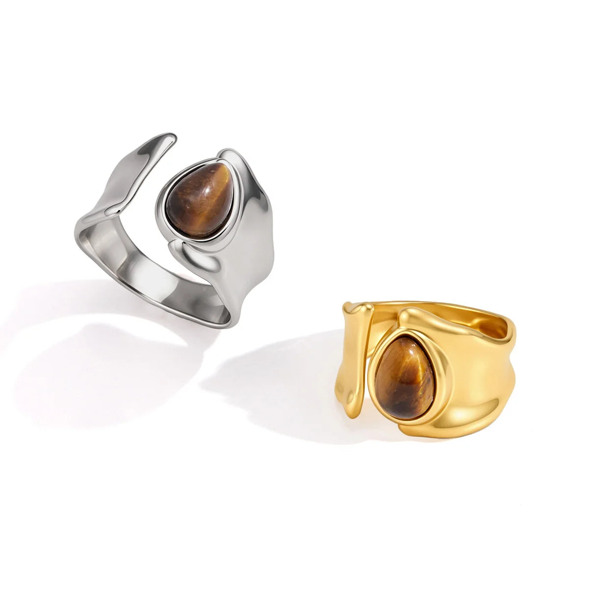 Organic Teardrop Tiger Eye Two Tone Ring — view 5