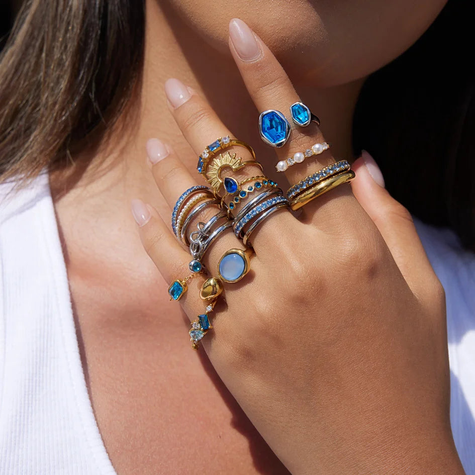 Cool Blue Pearl Geometric Ring — view 3