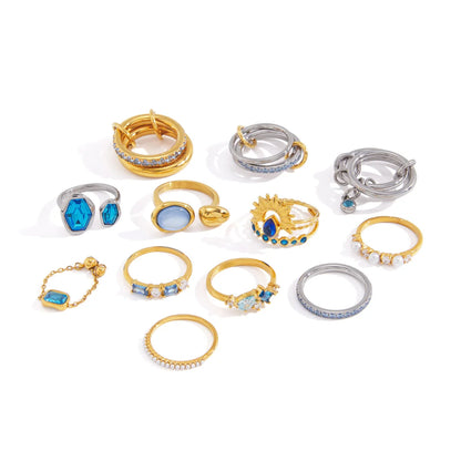 Cool Blue Pearl Geometric Ring — view 5