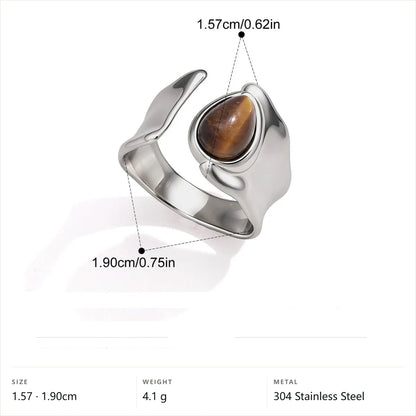 Organic Teardrop Tiger Eye Two Tone Ring — Silver Organic Teardrop · Silver