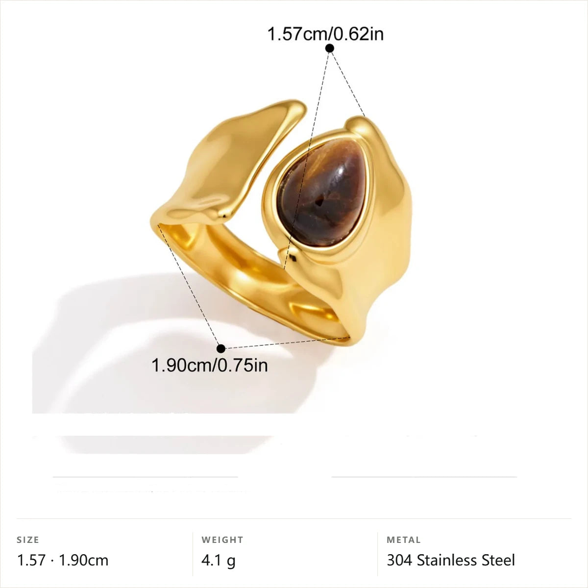 Organic Teardrop Tiger Eye Two Tone Ring — Gold Organic Teardrop · Gold