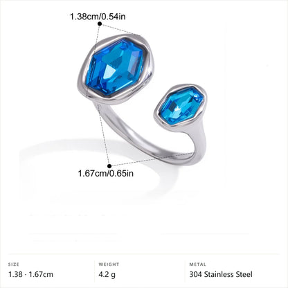 Cool Blue Pearl Geometric Ring — Open Two-Stone Bezel · Silver · -
