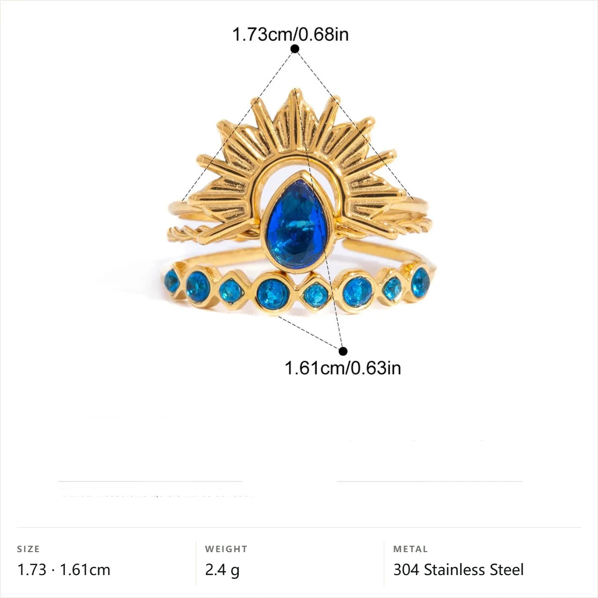 Cool Blue Pearl Geometric Ring — Sunburst Teardrop Halo · Gold · 7