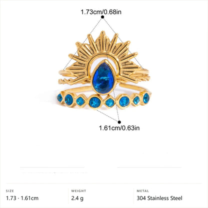 Cool Blue Pearl Geometric Ring — Sunburst Teardrop Halo · Gold · 7