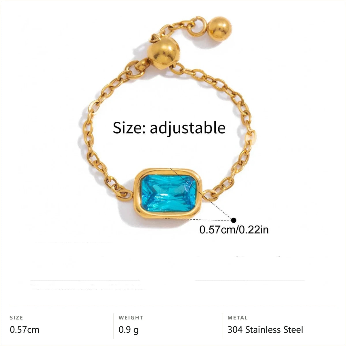 Cool Blue Pearl Geometric Ring — Adjustable Chain Solitaire · Gold · -