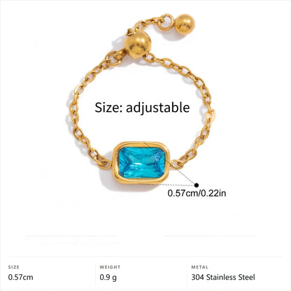 Cool Blue Pearl Geometric Ring — Adjustable Chain Solitaire · Gold · -