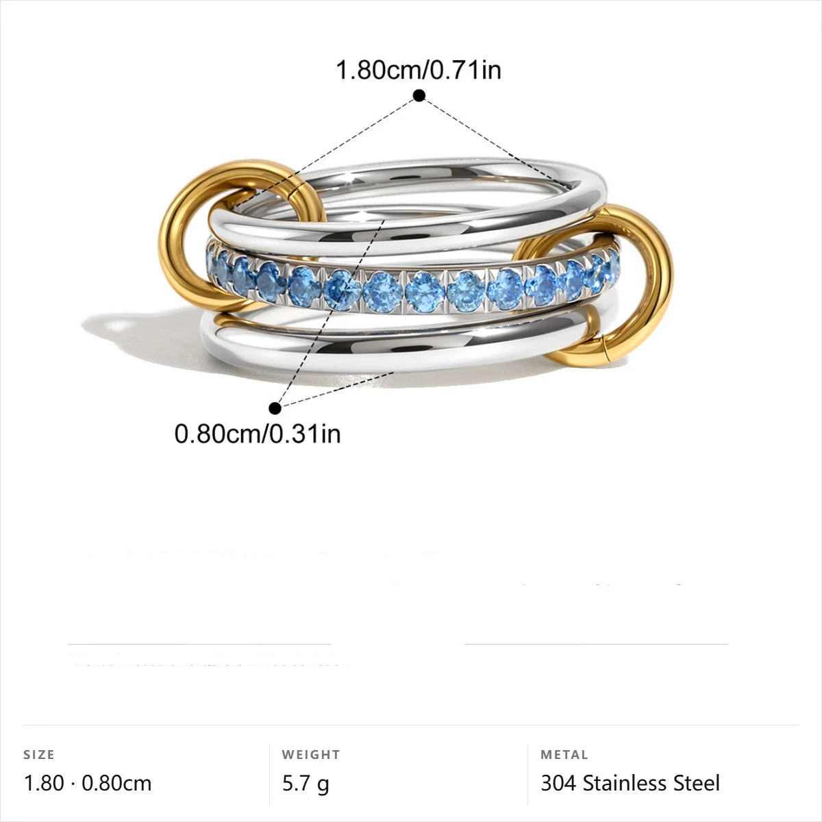 Cool Blue Pearl Geometric Ring — Interlocking Two-Tone Pavé · Two Tone · 8