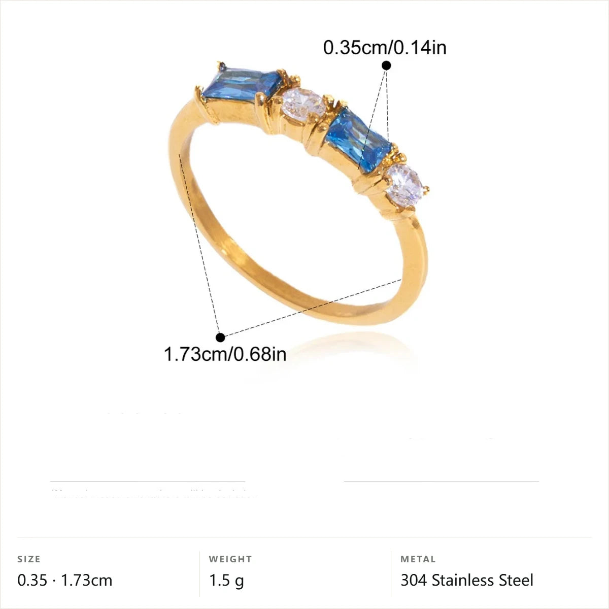 Cool Blue Pearl Geometric Ring — Alternating Baguette Band · Gold · 7