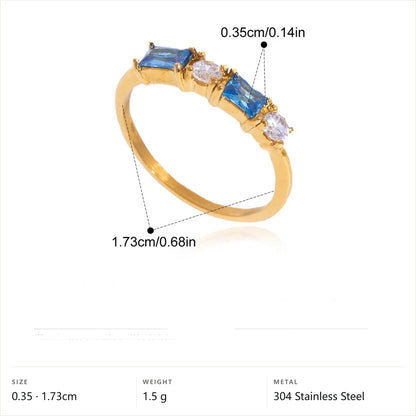 Cool Blue Pearl Geometric Ring — Alternating Baguette Band · Gold · 7