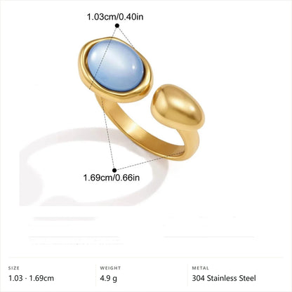 Cool Blue Pearl Geometric Ring — Oval Cabochon Open Band · Gold · -