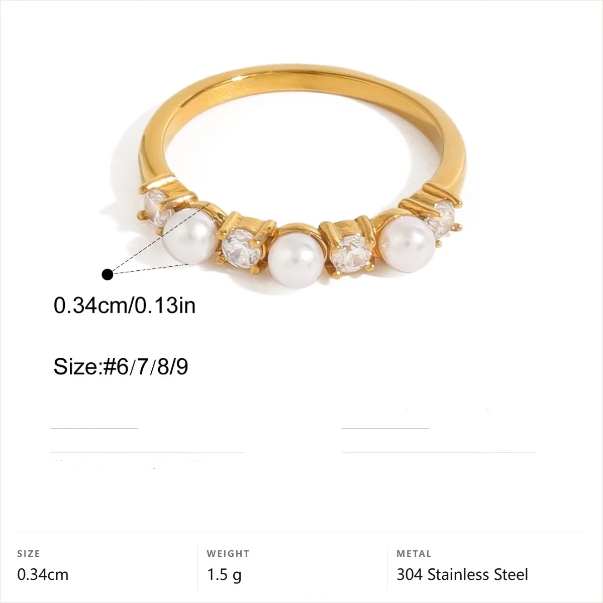 Cool Blue Pearl Geometric Ring — Pearl Crystal Alternating · Gold · 7