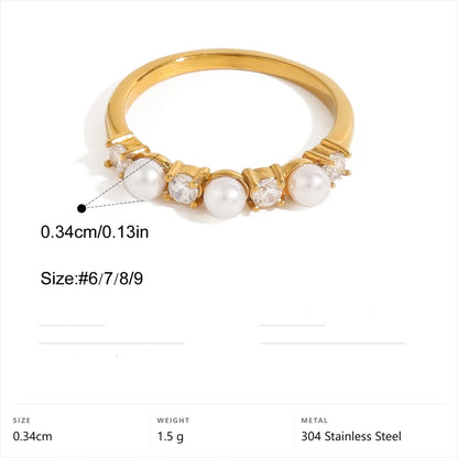 Cool Blue Pearl Geometric Ring — Pearl Crystal Alternating · Gold · 7