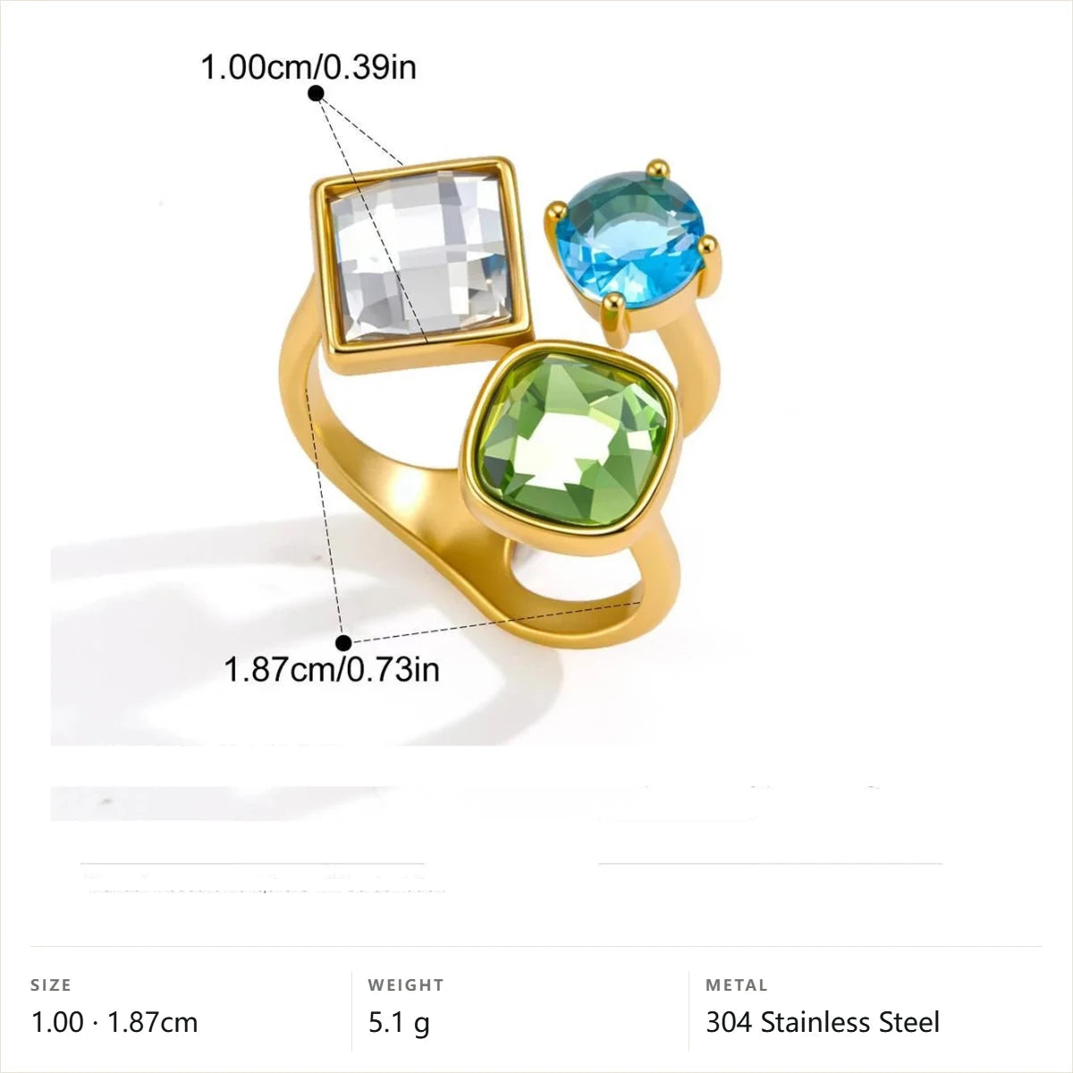 Cool Blue Pearl Geometric Ring — Geometric Trio Stone · Gold · -