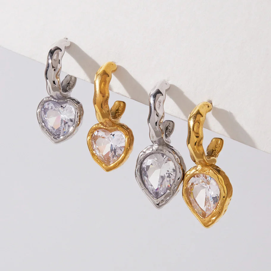 Chunky Heart Pear Drop Earrings