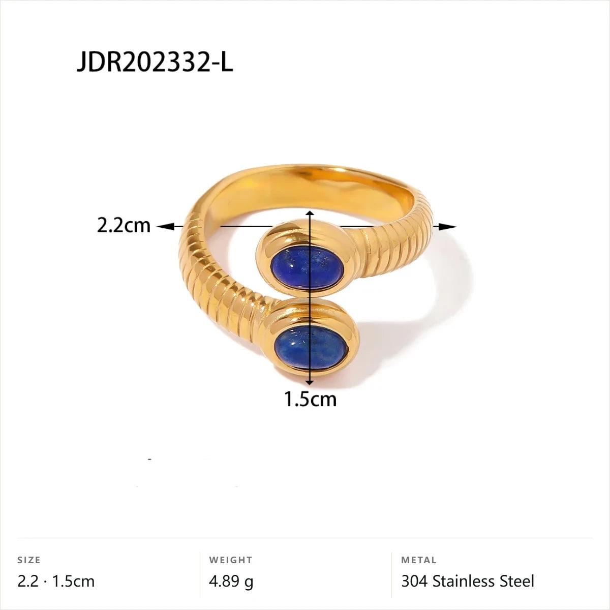 Vintage Boho Evil Eye Ring — Twisted Lapis Cuff · Gold · -