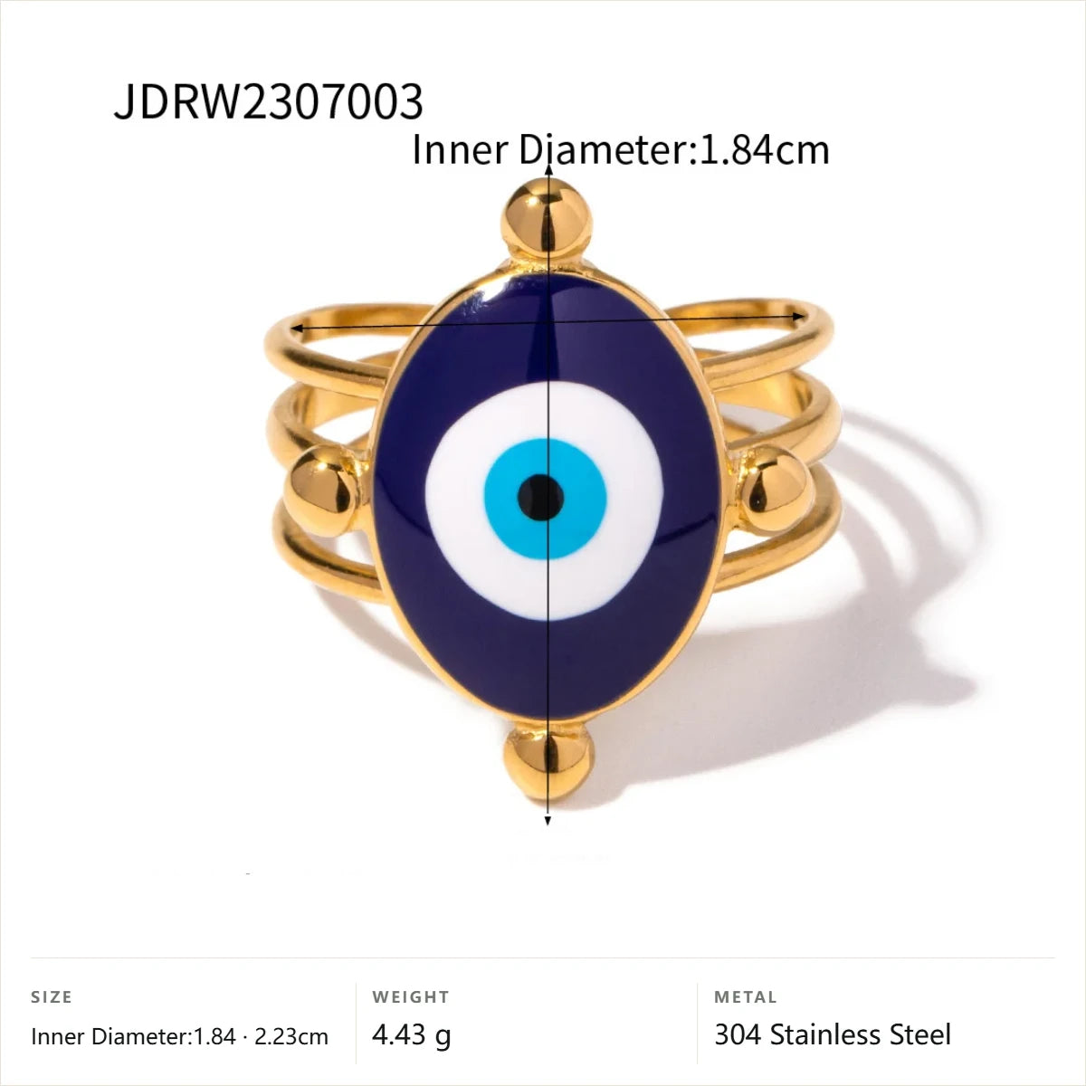 Vintage Boho Evil Eye Ring — Beaded Evil Eye · Gold · -
