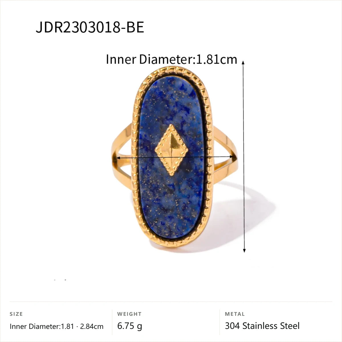 Vintage Boho Evil Eye Ring — Split Shank Lapis Oval · Gold · -