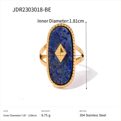 Vintage Boho Evil Eye Ring — Split Shank Lapis Oval · Gold · -