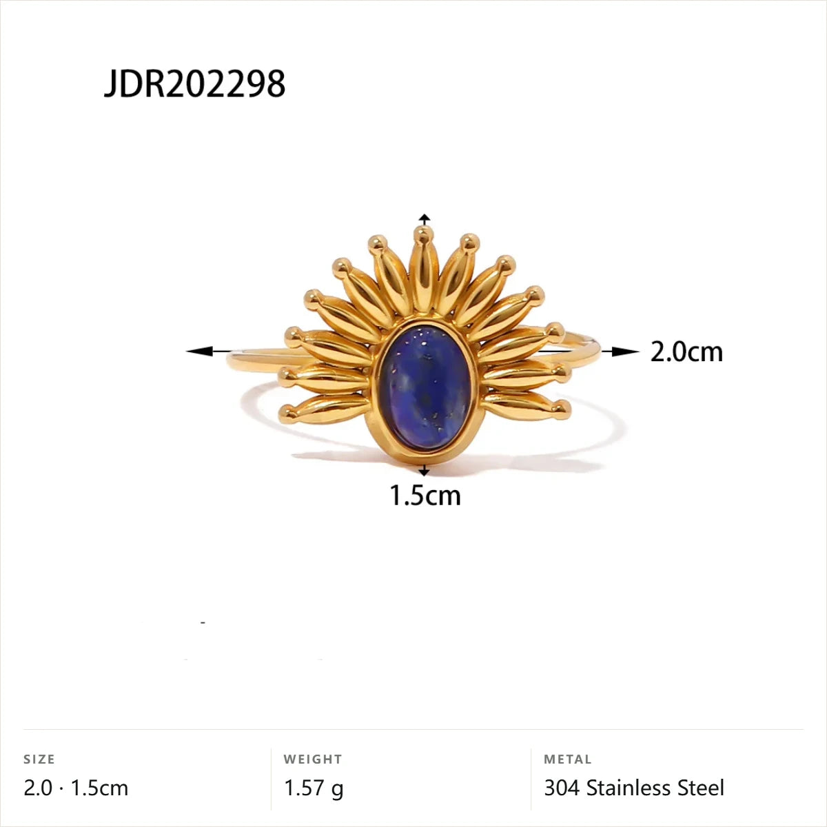 Vintage Boho Evil Eye Ring — Sunburst Oval Lapis · Gold · -