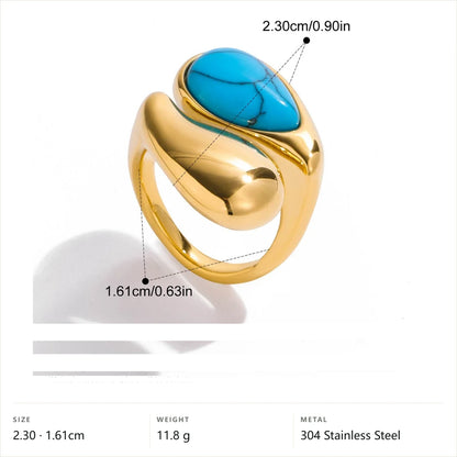 Vintage Boho Evil Eye Ring — Sculptural Teardrop Turquoise · Gold · -