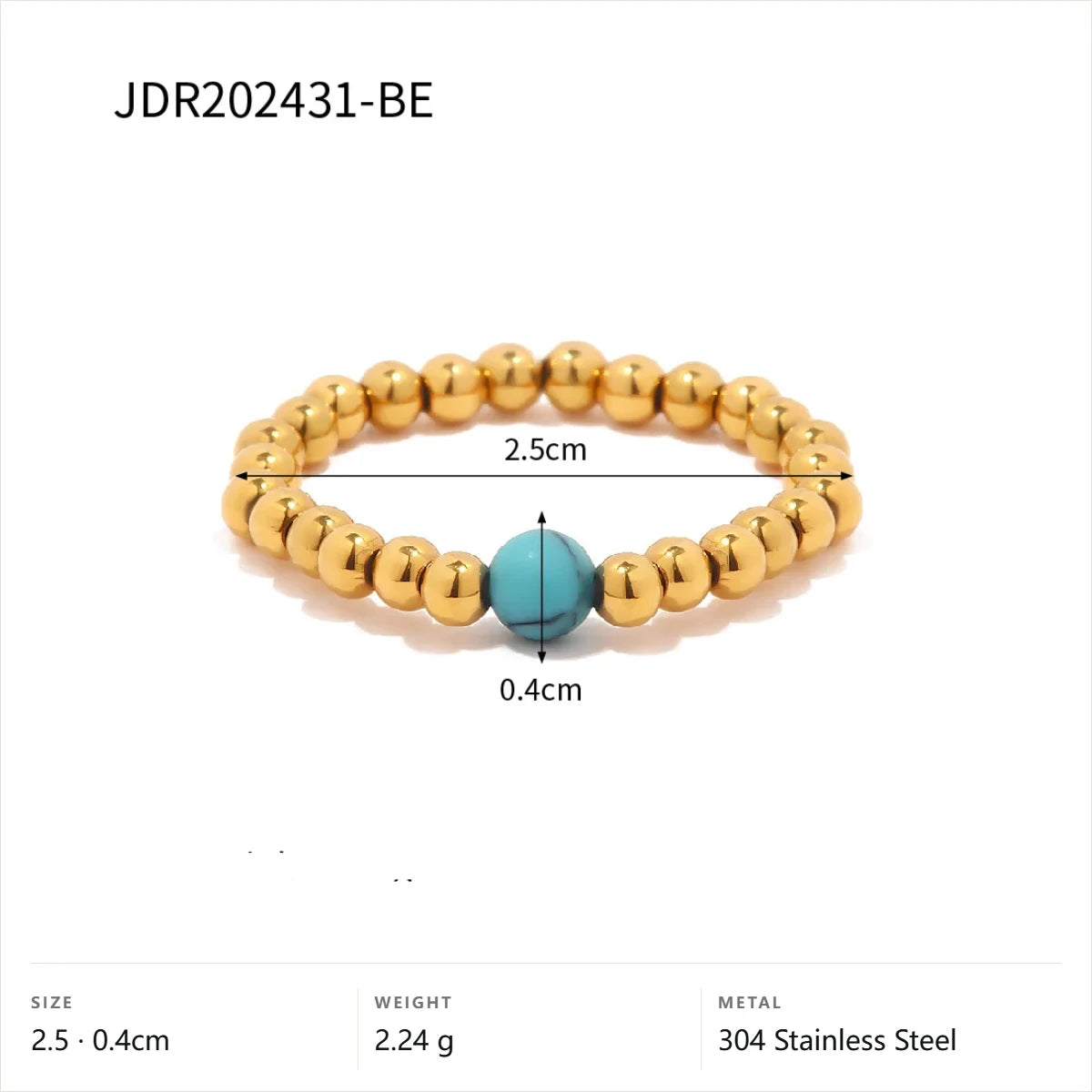 Vintage Boho Evil Eye Ring — Beaded Turquoise Band · Gold · -
