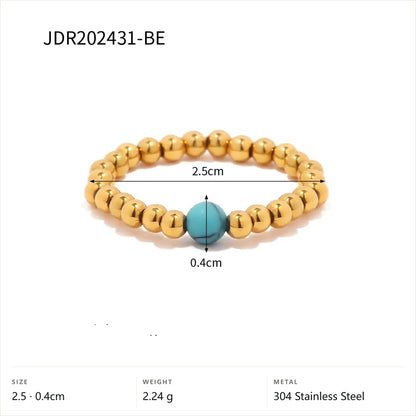 Vintage Boho Evil Eye Ring — Beaded Turquoise Band · Gold · -