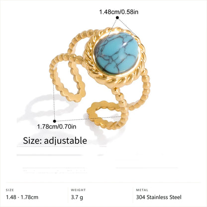 Vintage Boho Evil Eye Ring — Rope Bezel Chain Band · Gold · -