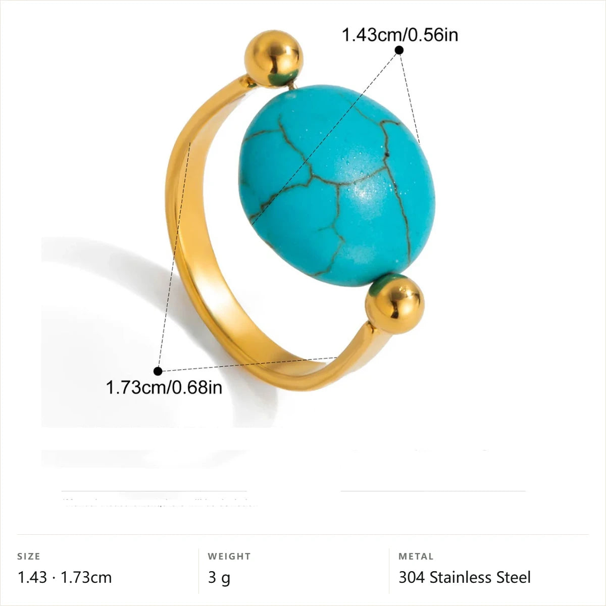 Vintage Boho Evil Eye Ring — Open Turquoise Solitaire · Gold · 7
