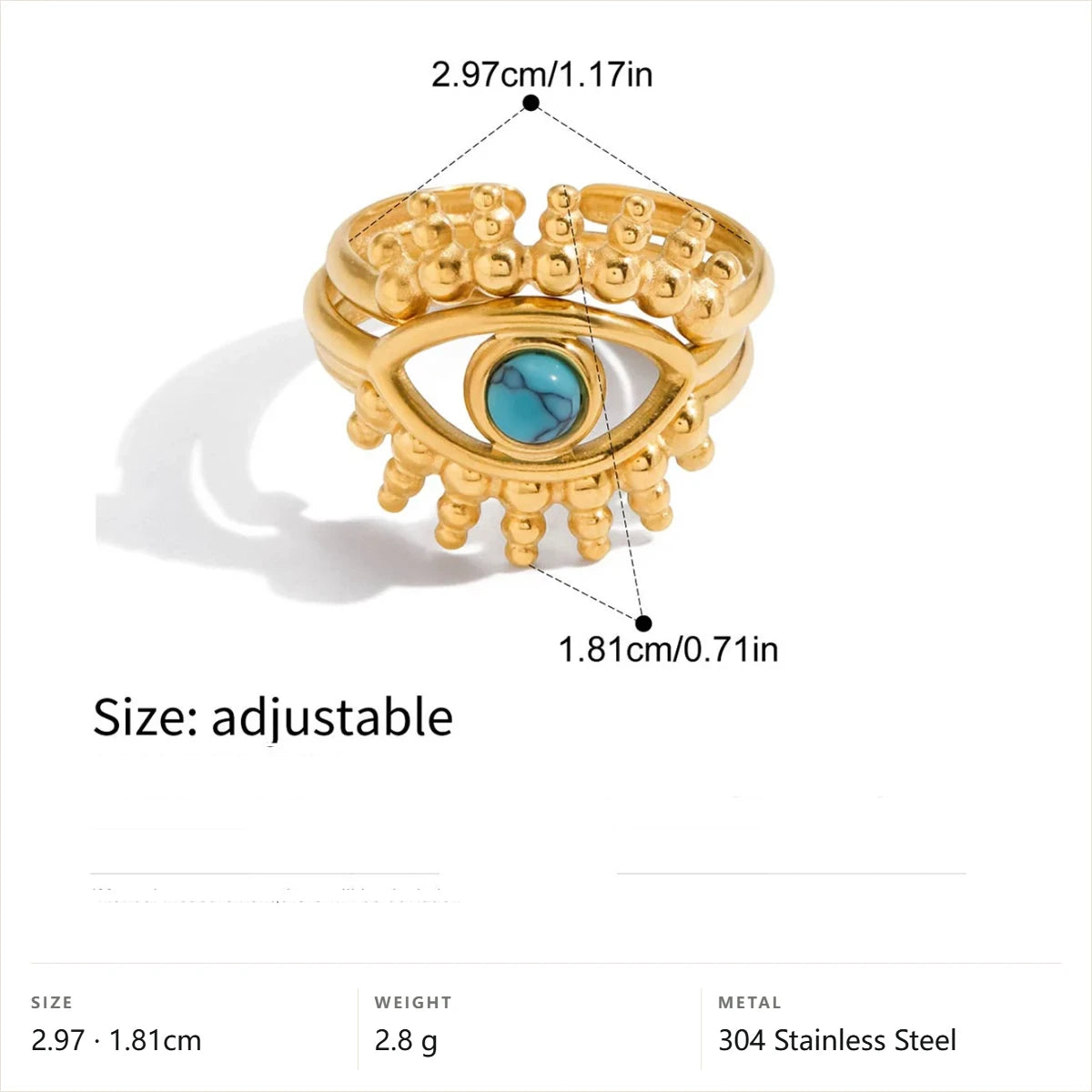 Vintage Boho Evil Eye Ring — Beaded Adjustable Evil Eye · Gold · -