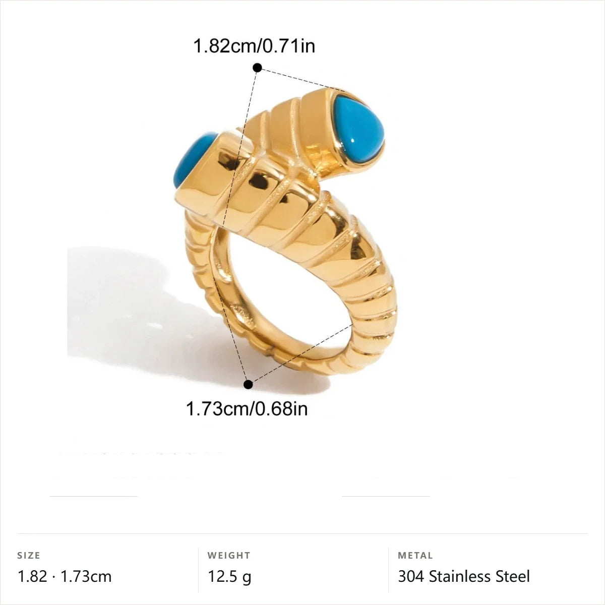 Vintage Boho Evil Eye Ring — Ribbed Coil Two Stone · Gold · 7
