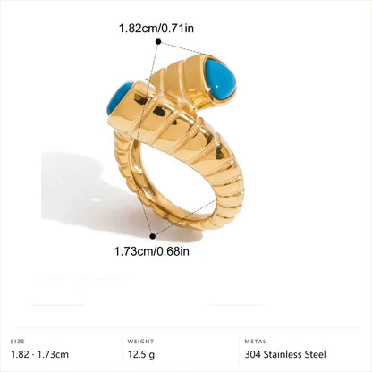 Vintage Boho Evil Eye Ring — Ribbed Coil Two Stone · Gold · 7