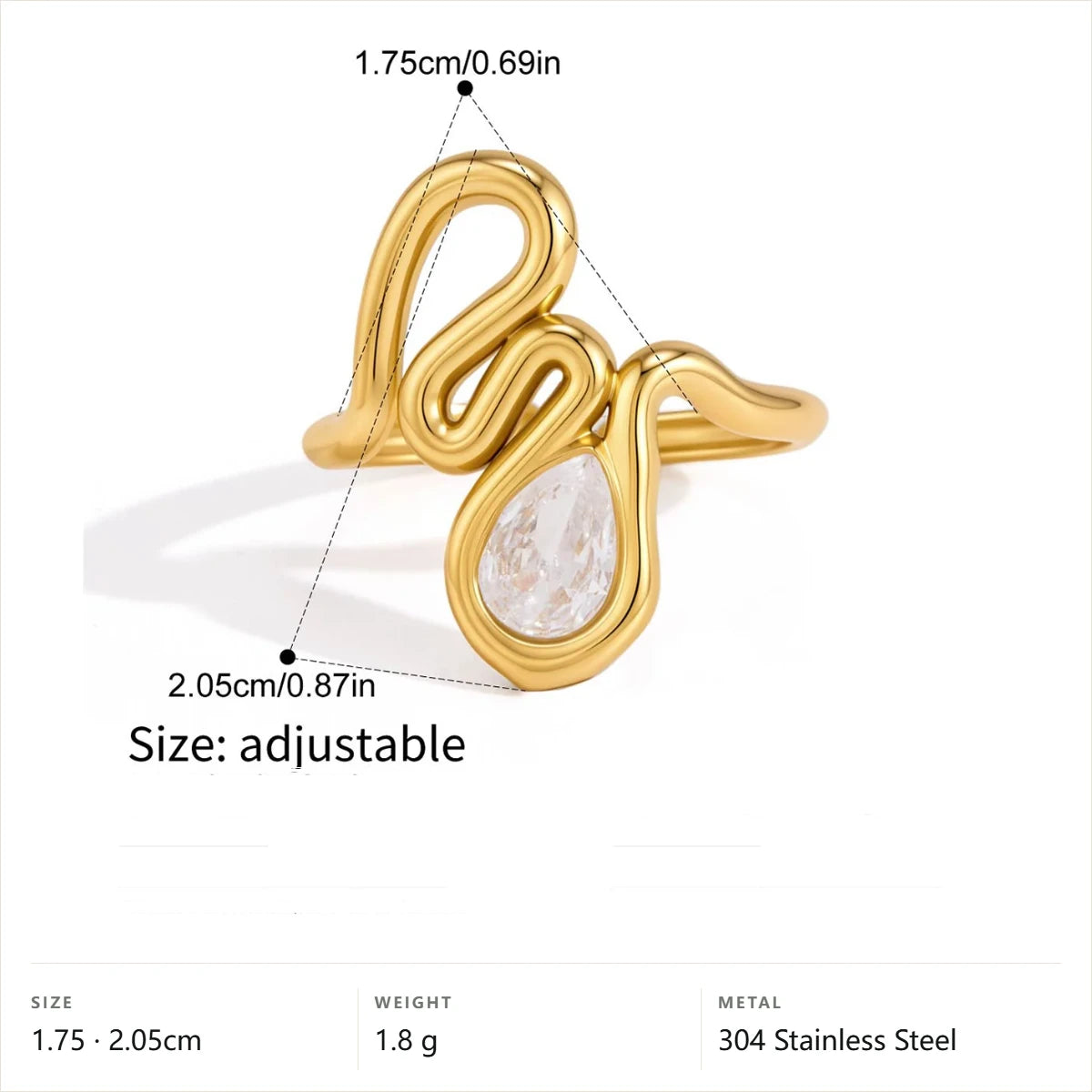 Chunky Bold Ring Set — Teardrop Swirl Ring · Gold