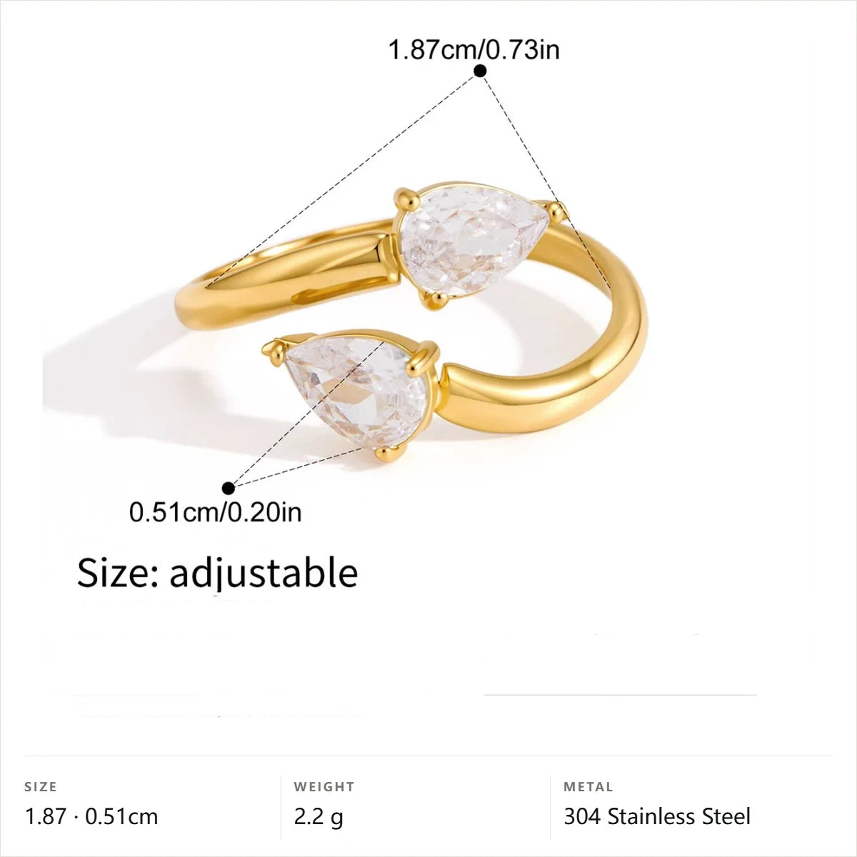 Chunky Bold Ring Set — Pear Cut Bypass Ring · Gold