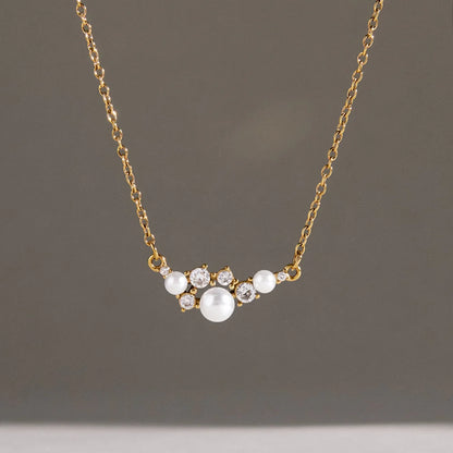 Imitation Pearl Cubic Zirconia Cluster Necklace