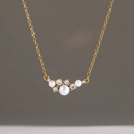 Imitation Pearl Cubic Zirconia Cluster Necklace