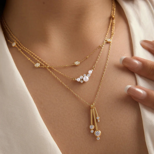 Imitation Pearl Cubic Zirconia Cluster Necklace — view 2