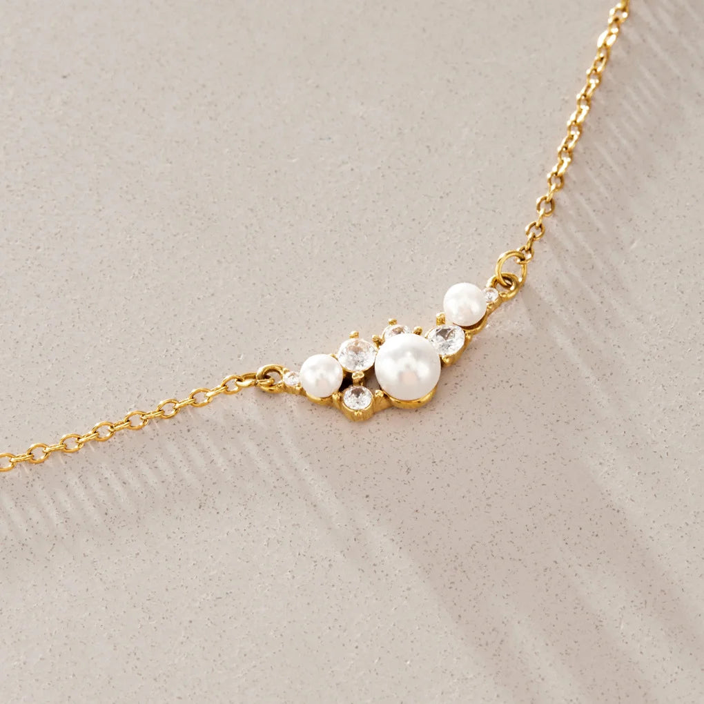Imitation Pearl Cubic Zirconia Cluster Necklace — view 3