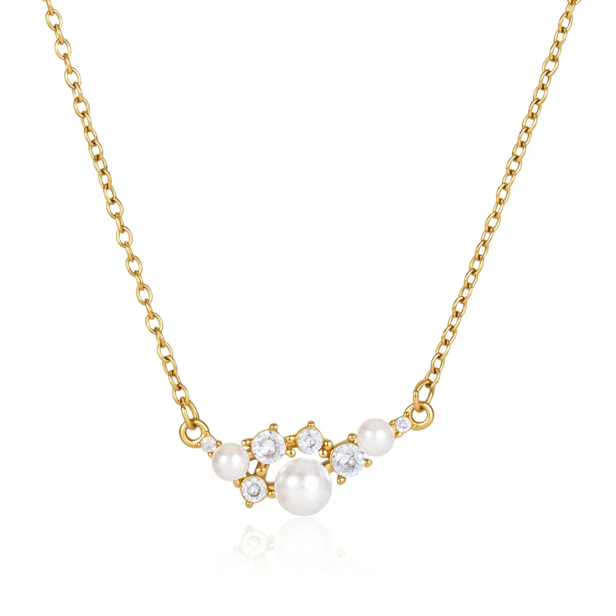Imitation Pearl Cubic Zirconia Cluster Necklace — view 4
