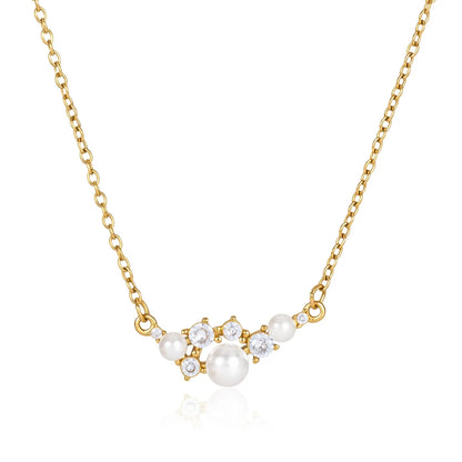 Imitation Pearl Cubic Zirconia Cluster Necklace — view 4