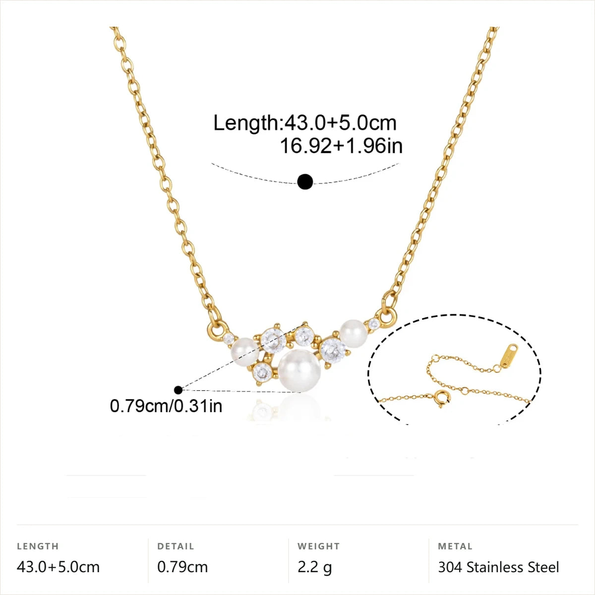 Imitation Pearl Cubic Zirconia Cluster Necklace — Pearl Crystal Cluster · Gold