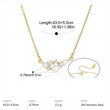 Imitation Pearl Cubic Zirconia Cluster Necklace — Pearl Crystal Cluster · Gold